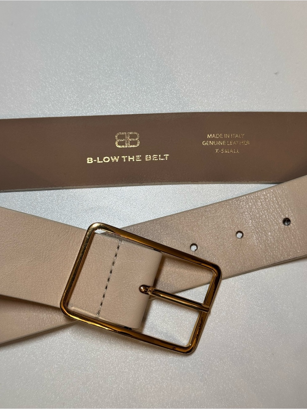 B-Low The Belt Beige Leather Belt with Gold Buckle